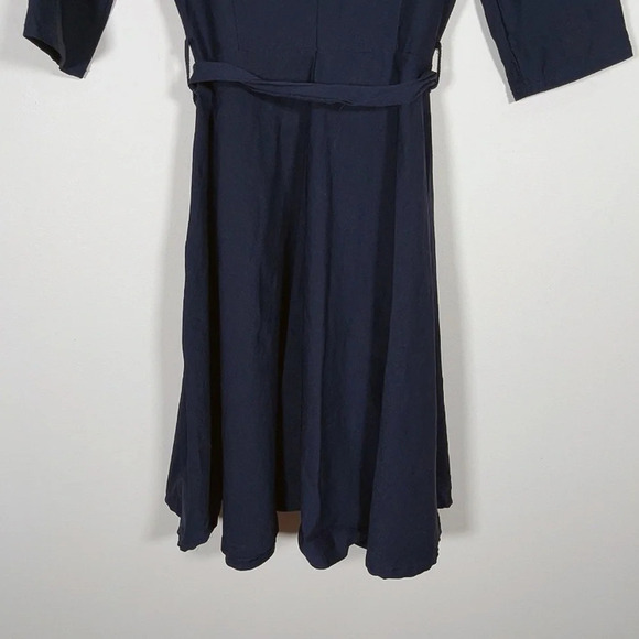 MIUSOL | 3/4 SLEEVE VINTAGE NAVY BELTED RETRO EVENING DRESS - Picture 12 of 13